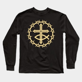 The cross of Jesus Christ and a fish, framed with a crown of thorns Long Sleeve T-Shirt